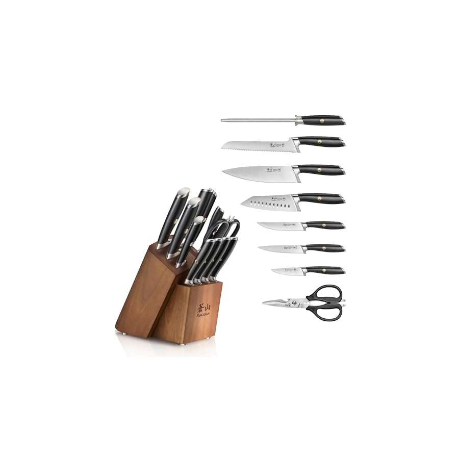 Cangshan L Series Knife Block Sets, Forged German Steel (12-Piece 4 Steak Knives, Black)