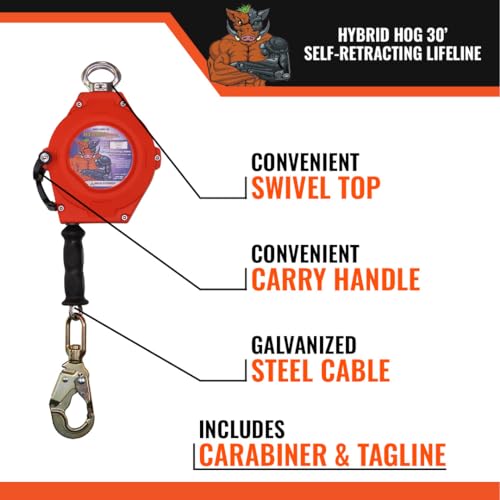 Image of Malta Dynamics Hybrid Hog Self Retracting Lifeline 30' Fall Protection Yoyo | Class 1 Retractable Fall Protection Lanyard with Quick-Action Brake, OSHA and ANSI Compliant Safety Lanyard and Fall Arrestor