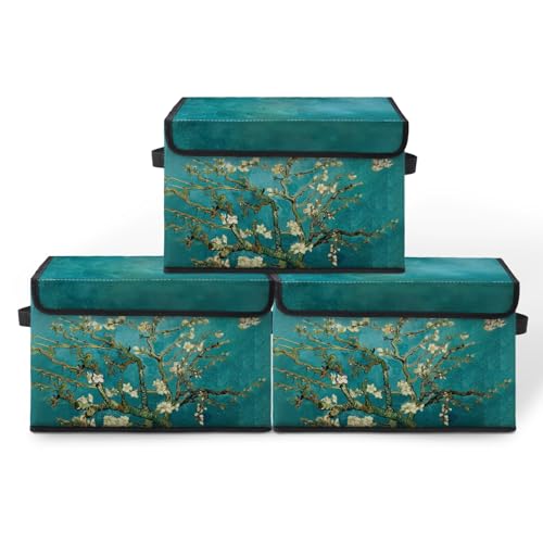 Image of Stackable Storage Bins with Lids,Closet Organizers Fabric Box for Home and Office,Blanket Clothes Organizers,Under Bed Storage Containers 3 Pack