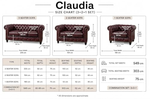 Image of Modern Classic Design Leatherette Luxury Chester Sofa Set with Button Tufted, Sofa for Living Room Home, Office, Hotle and Lobby, Living Room Set (Burgundy, 3+2=5 Seater Sofa)