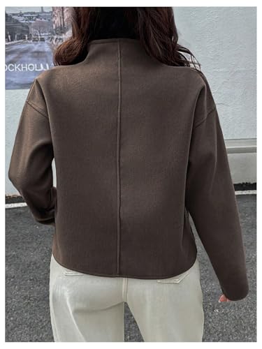 SOLY HUX Women's Tweed Jacket Zip Up Mock Neck Long Sleeve Casual Jackets Outerwear2