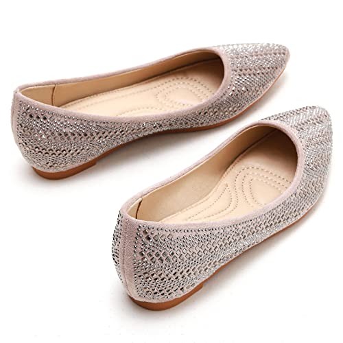 KUNWFNIX Women's Ballet Flats Crystal Wedding Ballerina Shoes Pointed Toe Pearl Diamond Low Heel Comfortable Dressy Work Business Dance Flats4