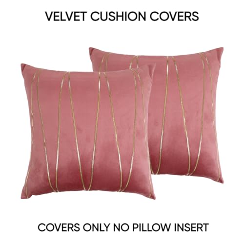 Image of Amazon Brand - Umi Gold Leather Striped Pack of 2 Throw Pillow Covers Velvet Decorative Cushion Covers Cases for Sofa Bedroom Livingroom Car 22 x 22 in Blush Color