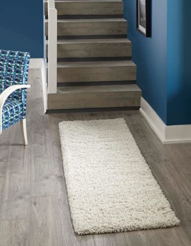 Rugs.com - Über Cozy Solid Shag Collection Rug – 10 Ft Runner Pure Ivory Shag Rug Perfect for Hallways, Entryways