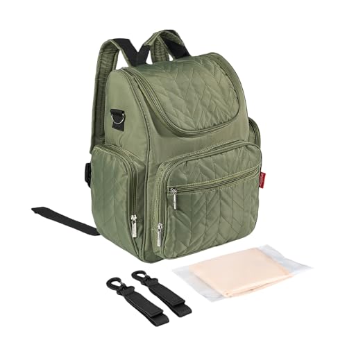 insular Diaper Bag Backpack, Multi-Function Travel Back Pack, Waterproof Changing Bag for Mom Girls, Large Capacity Baby Bag with Stroller Straps and Changing Pad, Green