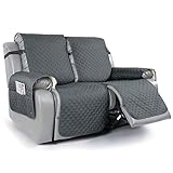 TAOCOCO - Protector para sofá reclinable de 2 plazas, funda para sofá con almacenamiento, funda para sofá de cuero reclinable, protector de sofá reclinable lavable con correas elásticas (gris oscuro)