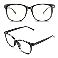 GQUEEN Hornbrille Brille Ohne Stärke Fake Brille Nerdbrille Damen Herren Großer Rahmen UV400,PE1