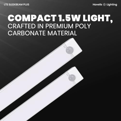Image of Havells SLEEKBEAM NEO 400MM 1.5W Rechargeable Motion Sensor LED Light for Wardrobe, Closet, Cabinet, Kitchen, Under Stairs, Drawer, Shelf, Garage, Quick Magnetic Self Installation| Type-C Charging