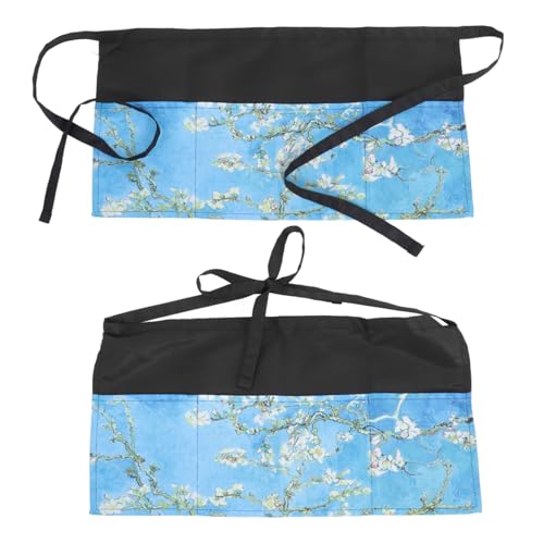 CONGARTENO 2pcs Waitressing Apron Aprons for Women with Pockets Waist Apron Polyester Short Server Apron