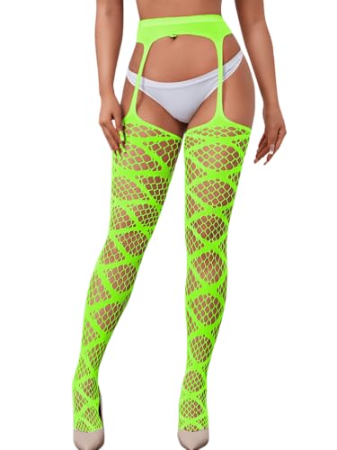 Image of Kaei&Shi Womens Thigh High Fishnet Garter Stockings Rave Party | Suspender Pantyhose, Sexy Tights for Date Night Club