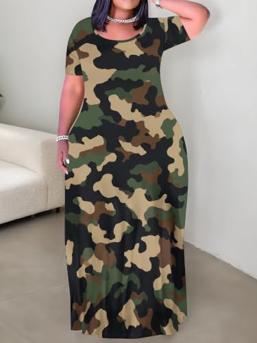 Image of SUZONANA Plus Size Dresses for Women Summer Casual Maxi Dress Short Sleeve Loose Vacation Dress