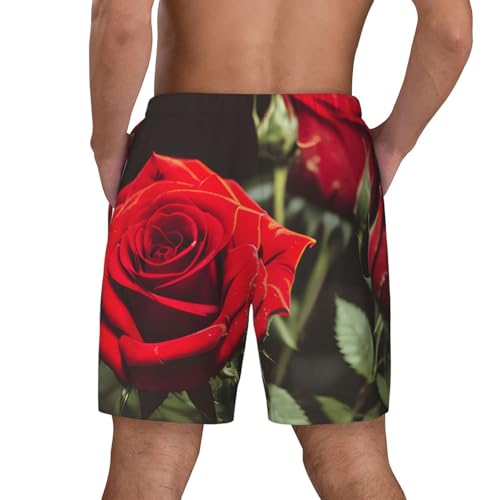 Wine and Red Rose Print Men Stylish Functionality Swim Trunks Breathable Beach Shorts Surfing Gym Fishing4
