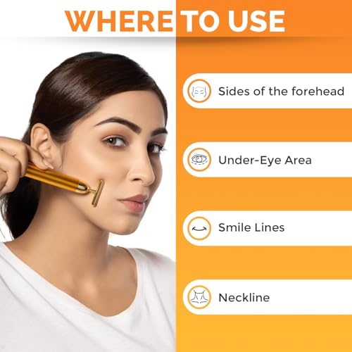 Image of Golden Color Energy Beauty Bar Electric Vibration Facial Massage Roller Waterproof Face Skin Care T-Shaped Anti Wrinkle Massager for Forehead Cheek Neck Clavicle Arm