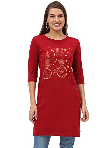 Image of FLEXIMAA Women's Cotton Printed Round Neck 3 /4 Sleeve Color Size Long Top