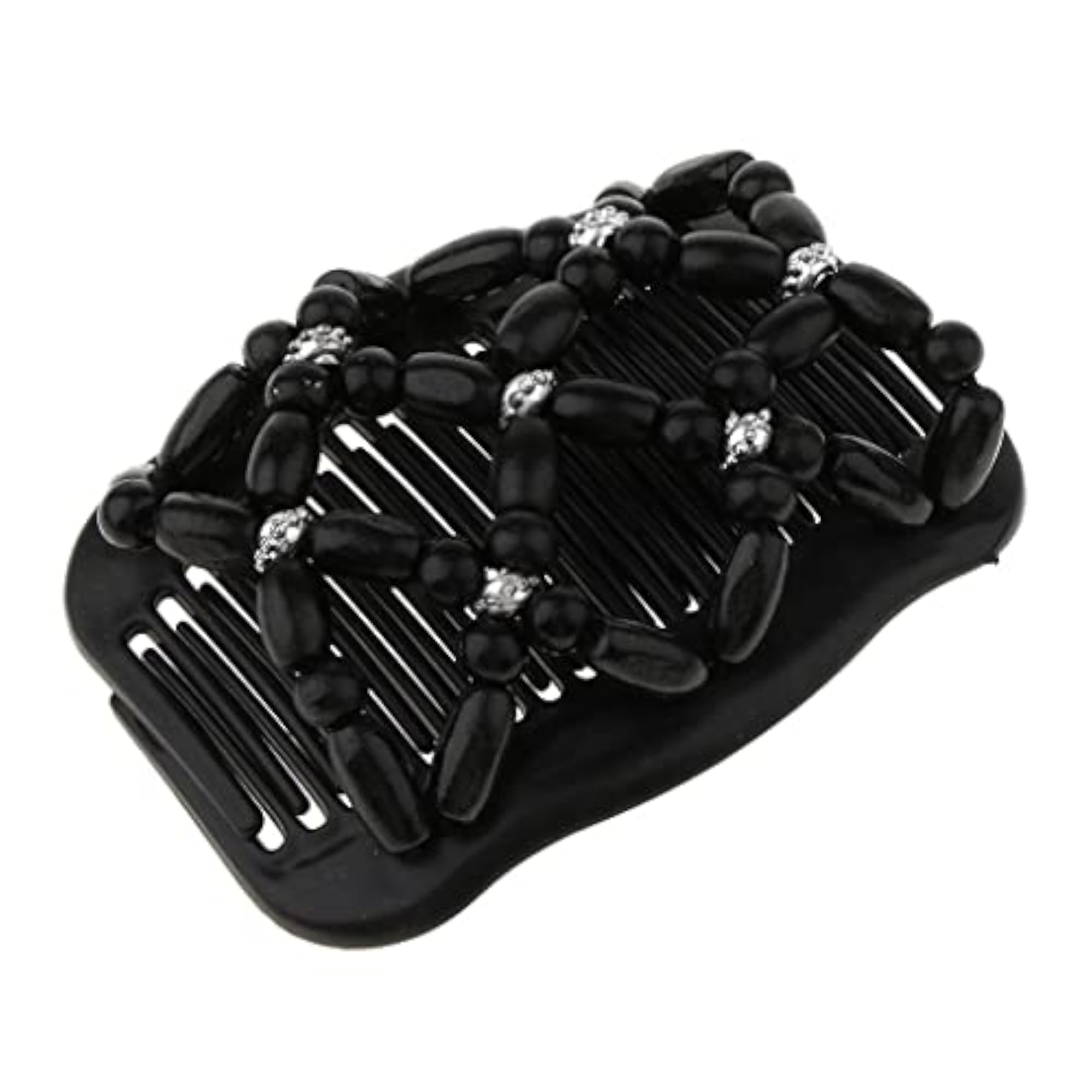 6x Elastic Double Hair Comb with Wooden Bead