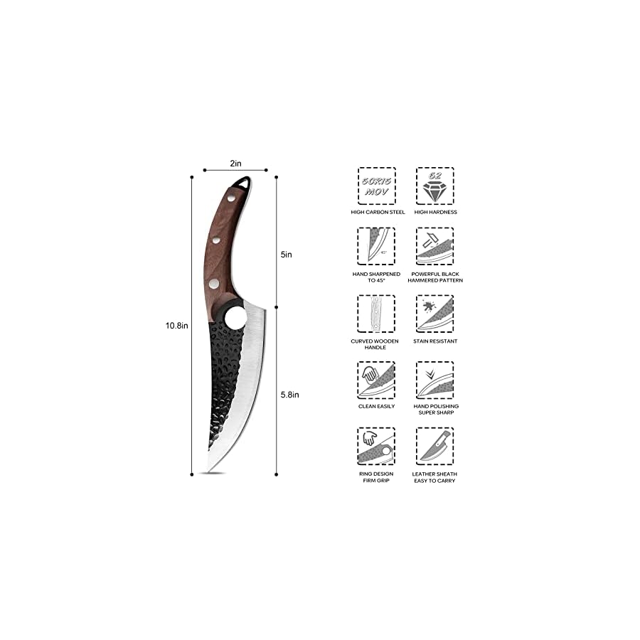 Bicico Butcher Knife, Viking Knife with Sheath, Japanese Hand Forged Meat Cutting Chef Cleaver Portable Survival Bushcraft Belt Knife, Ultra Sharp Kitchen Knife for Outdoor Camping Hunting BBQ