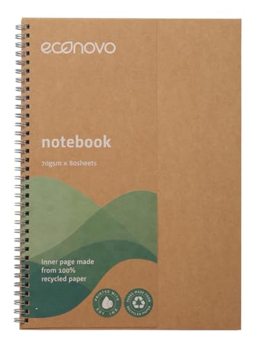 Bloc de notas en espiral Econovo, cuaderno A4, papel 100% reciclado con tinta de soja, 80 hojas rayadas, 1 unidad marrón, tapa kraft, para oficina y escuela, bloc de notas para diario, cuaderno de ne