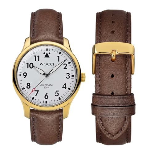 WOCCI Vintage Leather Watch Straps with Clasp Gold, Replacement Strap for Men and Women, Watch Strap 14 mm, 16 mm, 18 mm, 19 mm, 20 mm, 21 mm, 22 mm