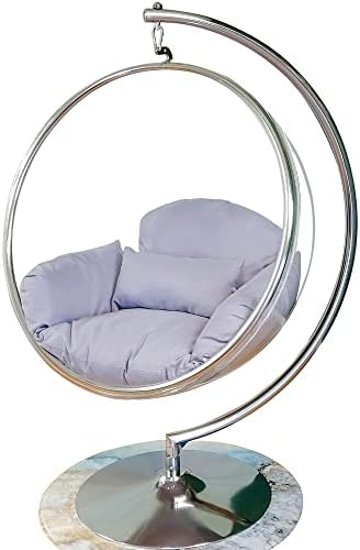 SK CHUMRA Bubble Hanging Chair Clear Acrylic Accent Swing Chair with Gold/Chrome Stand and Durable Fabric Seat Cushion (Chrome /Gray Cushion)