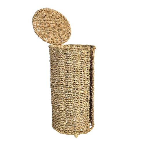 Organizador De Papel Higiénico,Soporte Tejido a Mano Natural con Tapa - Cesta De Almacenamiento para Papel Higiénico,para Baño, Hogar, Encimera, Casa, Aseo, Tocador, Armario, Ropero, Lavandería,