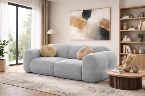 Image of Casaliving Vetras Modern Velvet Bubble Cloud Sofa, Tufted Design Upholstered 2 Seater Sofa Set for Living Room, (Grey Colour) Premium Velvet Fabric Sofa