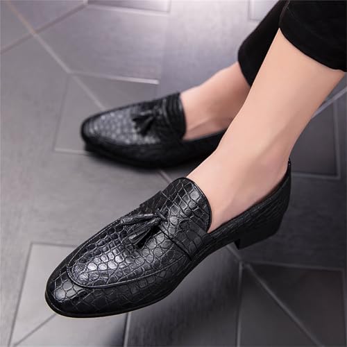 Men's Crocodile Embossed Leather Slip-on Tassel Decor Penny Dress Loafer Shoes Handmade Point Toe Luxury Classic Casual Style Non-Slip Sole for Party Wedding Business Formal Driving4
