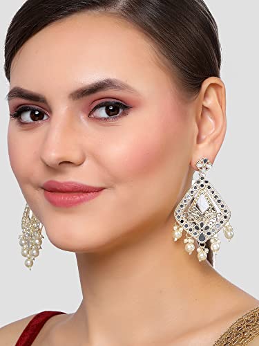 Image of Karatcart Red Stone Studded Gold Plated Drop Earrings for Women