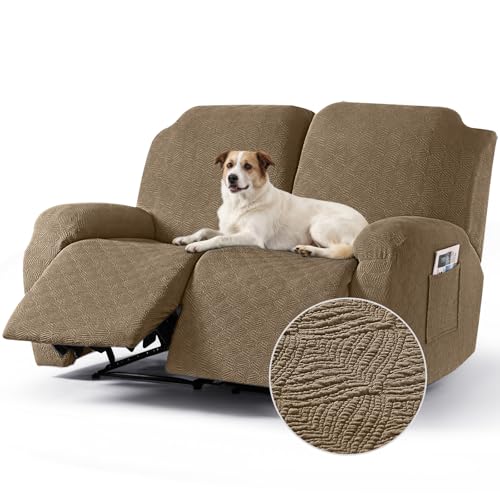 Image of Timeles Recliner Covers Extra Wide Recliner Loveseat Covers Oversized Reclining Couch Covers Sofa Slipcovers Stretch Soft Washable (Two-Seater Oversized, Light Brown)