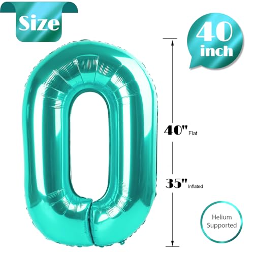 Image of Teal Blue Number Balloon 40 Inch, 0 Number Balloons, 10 20 30 40 50 Numbers Balloon Birthday Decorations, Teal Party Supplies for Women