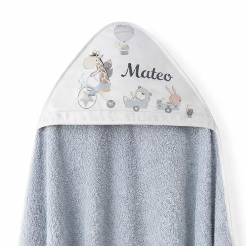 Capa de Baño para Bebe Personalizada 0 a 3 Años Toalla Recien Nacido 100% Algodon con Capucha Personalizada Comoda Suave para Cuidado de la Piel para Piscina + Regalo Baby Shower Niña/o Bici Gris