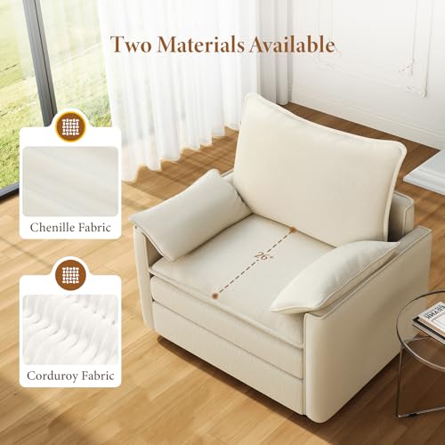 Image of Vesgantti 40 inch Single Seat Sofa, Comfy Cloud Couch Deep Seat Upholstered Couch Chenille Modern Sofa with Armrest Pillow, Easy Assembly for Living Room, Bedroom and Apartment, Beige