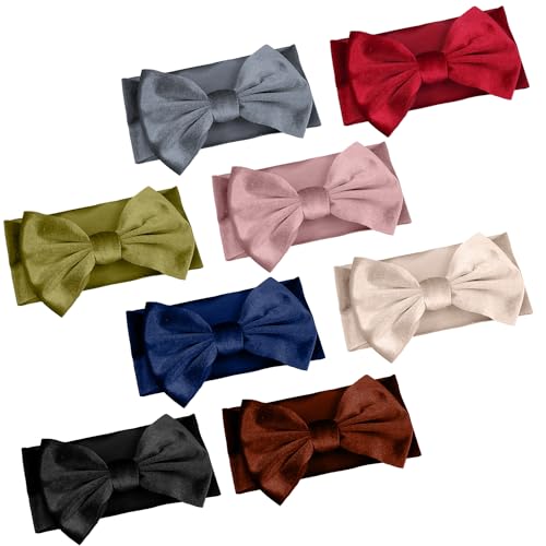 Image of PEUTIER 8pcs Velvet Baby Bows, Soft Elastic Stretchy Baby Girl Headbands Toddler Headwrap Velvet Hair Ties for Newborn Infant Toddlers Baby Showers Birthdays Photo Props