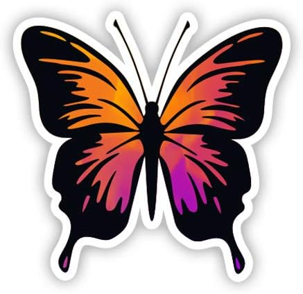 Pretty Orange Purple Butterfly - 3" Vinyl Sticker - for Car Laptop I-Pad Phone Helmet Hard Hat - Waterproof Decal