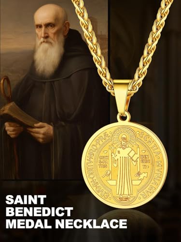 Image of U7 Saint Michael Necklace for Men,Stainless Steel /18K Gold Plated St Michael Archangel /Saint Benedict /Saint Christopher Pendant Amulet Necklace for Men Women