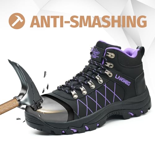Image of LANSNBO Waterproof Steel Toe Boots for Women Wide Width Non Slip Work Shoes Lightweight Slip Resistant Safety Toe Sneakers Indestructible Construction Composite Toe Footwear