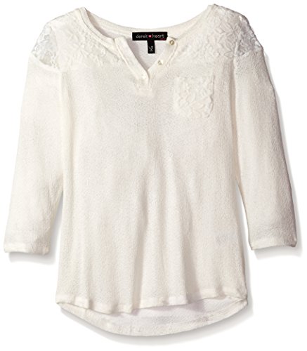 Derek Heart Girls' 3/4 Top W/Ft Lace Yoke Overlays + SLV Inserts