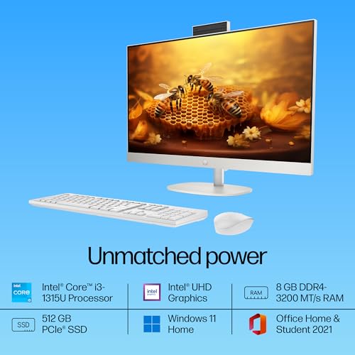 Image of HP AIO, 13th Gen Intel Core i3-1315U,(8GB DDR4,512GB SSD) 300 nits, Anti-Glare, 23.8inch(60.5cm) FHD, Win11, M365, Office24, Shell White, 5.27kg, FHD IR Camera w /Privacy Shutter, 24-cr0901in /cr0905in