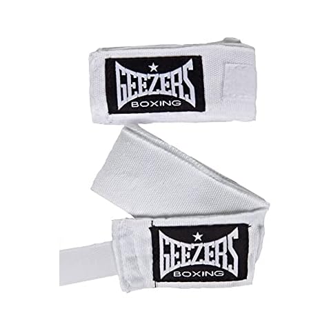 Geezers Mexican Hand Wraps Inner Glovers, 2.5 Meter with a hook and loop closure, Ideal for Men Women and Children, Under Mitts Wrist Hand protection, punchbag, speedball, Sparring Training - White Cover