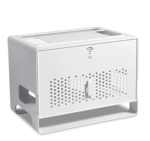 ルーターラック ルーター収納ボックス 蓋付き 壁掛け式 WiFiセットトップボックス ケーブル管理用 ホワイト&グレー 31.4x21x23cm(White)