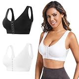 InfiniZer Sports Bras for Women Soft Seamless Wireless Yoga Bra Breathable Front-Closure Bras with Removable Pads for Ladies Gym Sports Workout (UK, Alpha, M, Regular, Regular, Black+White)