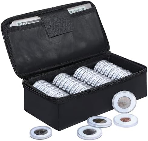 JUNDUN Fireproof Coin Storage Box, 36pcs Coin Holder Capsules wit...