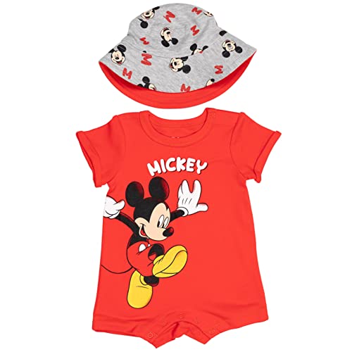 Image of Disney Lion King Mickey Mouse Winnie the Pooh Jack Skellington Lilo & Stitch Baby Romper & Bucket Sun Hat Newborn to Infant