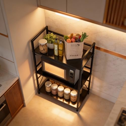 Image of wow craft Heavy Duty 3-Tier Metal Storage Rack (Black) | Multipurpose Shelf for Microwave, Books, Kitchen & Bathroom Organization | Space Saving Steel Organizer (64x40x92 cm)
