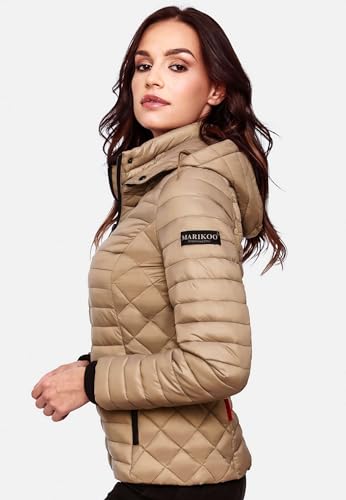 MARIKOO Damen Übergangsjacke Steppjacke mit Kapuze gesteppt 21 Farben XS-XXL Samtpfote (Taupe Grey, M)
