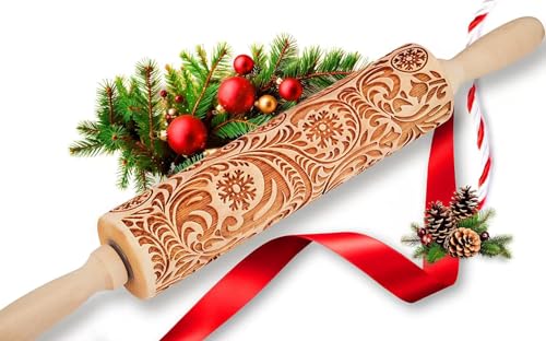 Christmas Gifts Wooden Embossed Rolling Pin for Baking, Stocking Stuffers Gifts for Women, Deep Engraved Embossing Rolling Pins with Snow Pattern Designs for Baking Cookies Stamps Roller DIY Tools Christmas Gifts Wooden Embossed Rolling Pin for Baking, Stocking Stuffers Gifts for Women, Deep Engraved Embossing Rolling Pins with Snow Pattern Designs for Baking Cookies Stamps Roller DIY Tools