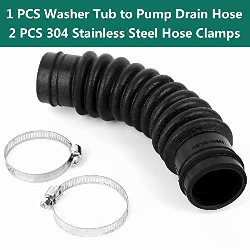 AEM73213001 LG Washer Tub to Pump Connector Drain Hose Assembly, Pump Outlet for LG Washing Machine, More Thicker With 2 Stainless Steel Hose Clamps