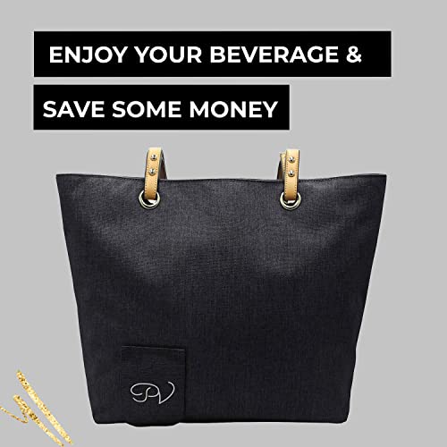 Portovino City Tote Bag - Canvas Wine Purse With Hidden Spout And Dispenser Flask For Wine Lovers That Holds And Pours 2 Bottles Of Wine! Perfect For Traveling, Concerts, Bachelorette Party - Black #TOP5