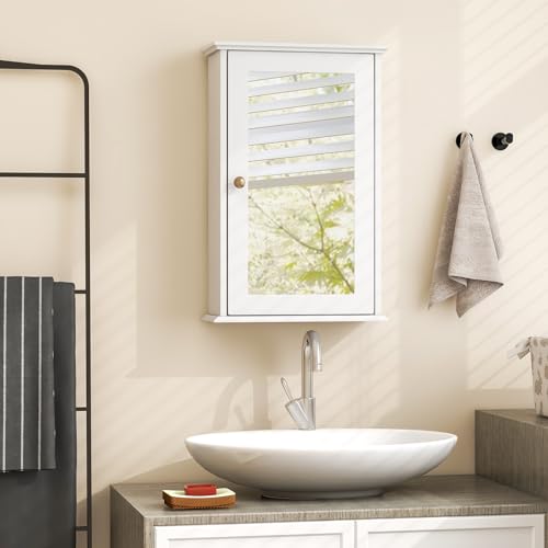 Tangkula AM0720HM Bathroom Medicine Cabinet With Mirror, Wall Mounted Single Mirror Door Storage Cabinet W/Adjustable Shelf thumb #3
