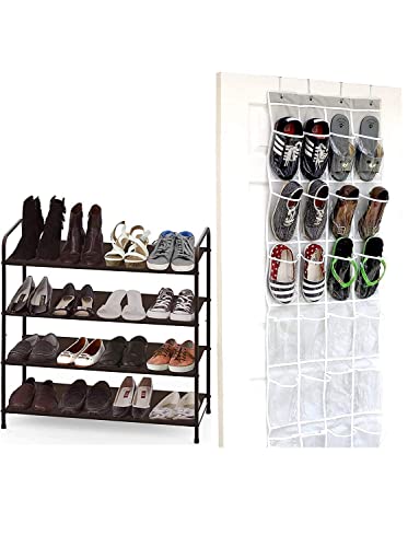 Simple Houseware 4-Tier Shoe Rack + 24 Pockets Over The