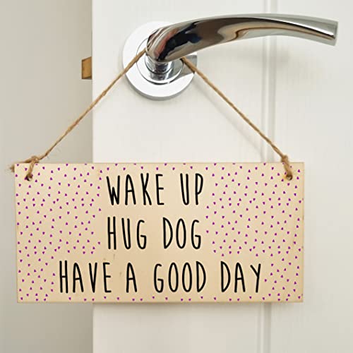 The Plum Penguin Handmade Wooden Hanging Wall Plaque Wake Up Hug a Dog Good Day Decorative Sign Pet Lover Cat Mum Dad - Image 4